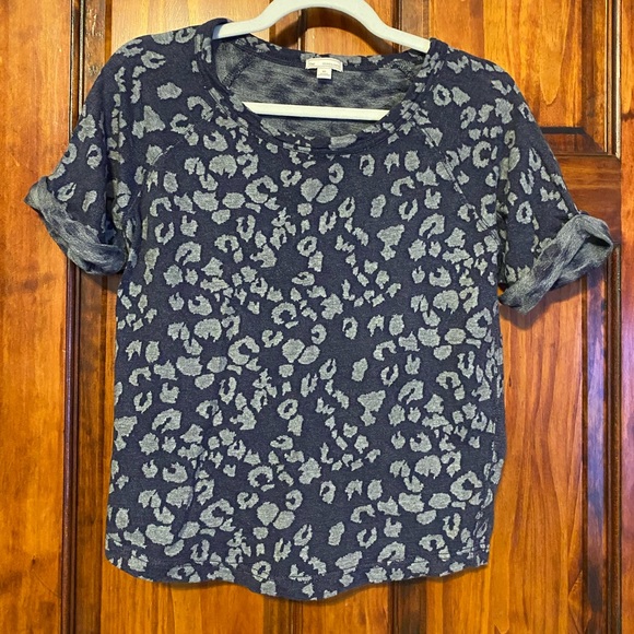 Gap Boxy Short Sleeve Sweater Cotton Modal Dark Navy Blue/Gray Leopard Print XS - Picture 1 of 5
